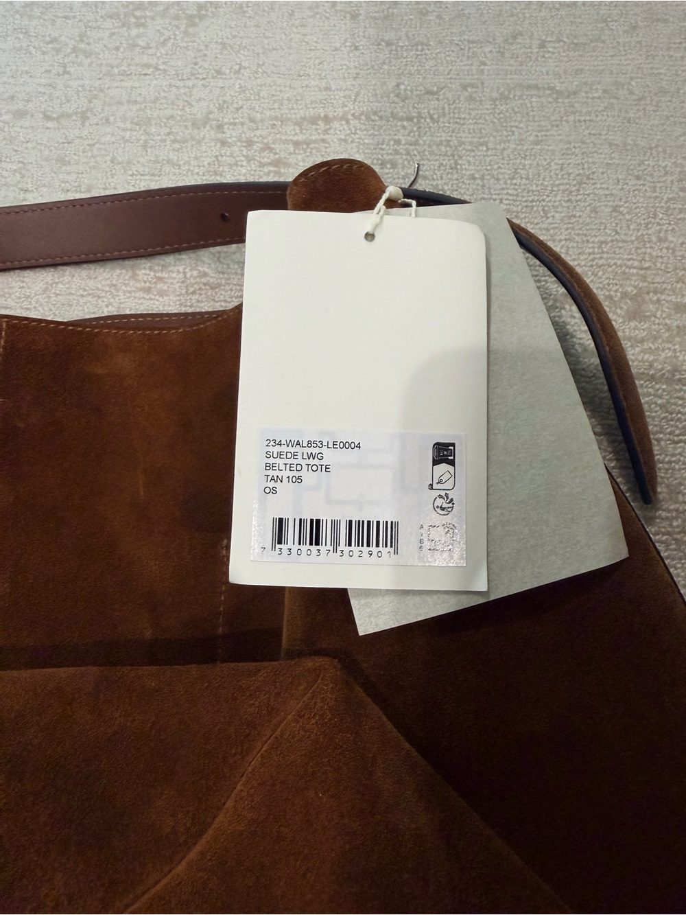 Toteme Large Suede Belted Bag in Cognac Brown - Picture 3 of 11
